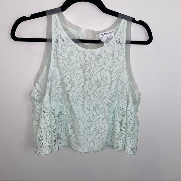 BCBGeneration light mint green floral lace and sheer mesh crop top Small - Picture 2 of 5